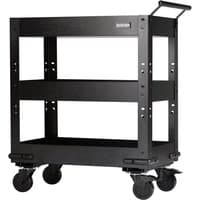 Black Bunker Modular 3 Tier Tool Trolley with pull handle, sturdy metal frame, and four swivel caster wheels.