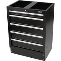 Black BUNKER modular floor cabinet with five drawers, silver handles, and a 680mm height.