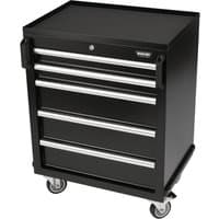 Black BUNKER modular mobile cabinet with five drawers, silver handles, and caster wheels, 646mm height.