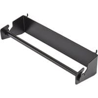 Black metal paper towel roll holder with rectangular frame and side hooks for Bunker Storage System.