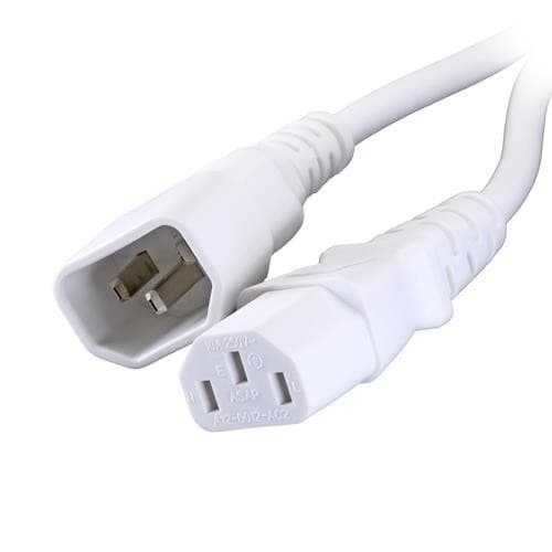 White PVC power lead measuring 0.5m, featuring IEC C14 and IEC C13 connectors, with a 0.75mm wire gauge for electrical connections.