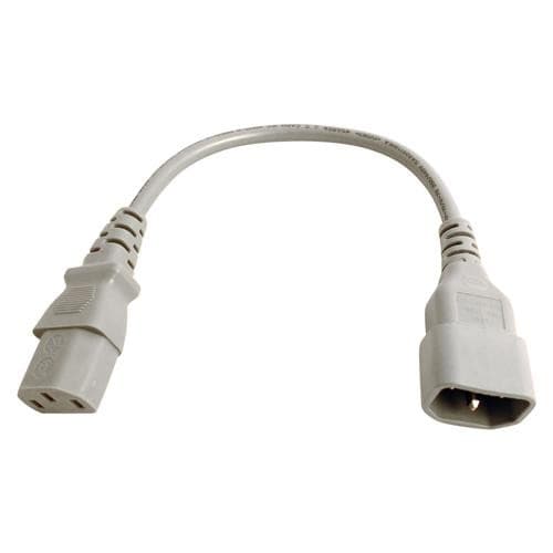 Grey PVC power lead featuring a 1m length with IEC C14 and IEC C13 connectors, designed for reliable electrical connections.