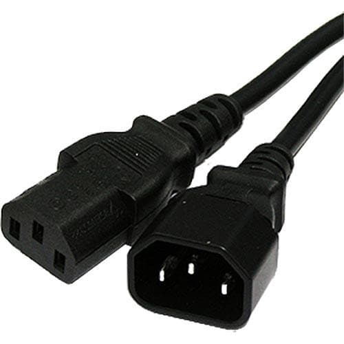 Black 1m power lead featuring IEC C14 and IEC C13 connectors, made from LSOH material with a 0.75mm diameter, designed for safe electrical connections.