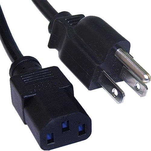 Black PVC power lead featuring a 2m length, with a 3-pin USA plug on one end and an IEC C13 connector on the other, designed for reliable electrical connections.