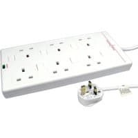 White Cables Direct power extension, 2m, 6 AC outlets, rectangular design with UK plug, indoor use.