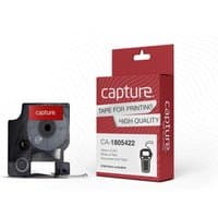 White on red Capture label-making tape CA-1805422 with black dispenser and red packaging.