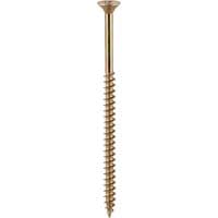 Golden Timco Classic C2 countersunk pozi wood screw with sharp tip and spiral thread for exterior use.