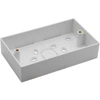 White connektgear AV double back box, 4 module, 45mm deep, rectangular with multiple screw holes and cable entry points.