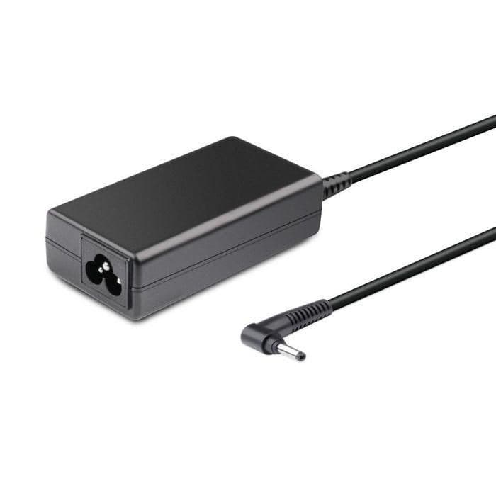 Black CoreParts 01FR155-CP power adapter/inverter with a sleek rectangular design, featuring a power input socket and a detachable cable ending in a cylindrical connector.