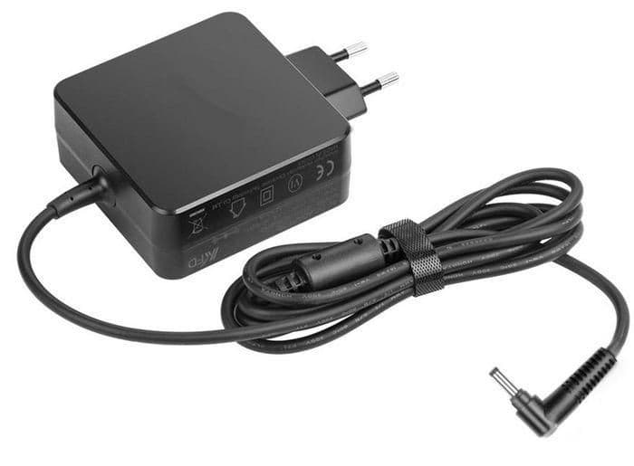 Black CoreParts 01FR159-CP power adapter/inverter with a compact design, featuring a 65W output, a two-prong plug, and a flexible cable with a connector tip.