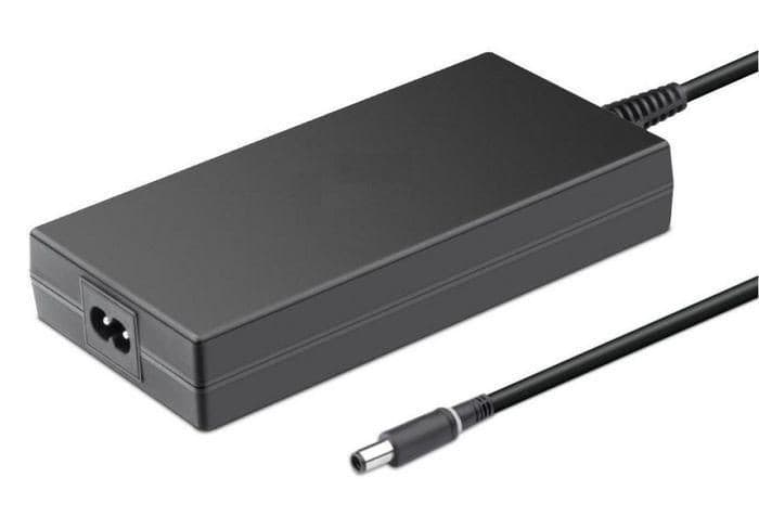 Black CoreParts 0YR68-CP power adapter/inverter with a sleek rectangular design, featuring a power input socket and a connector cable for indoor use, rated at 240 W.