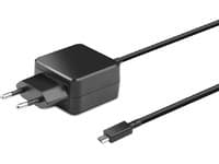 Black CoreParts MSPT2121 power adapter/inverter with a compact design, featuring a two-prong plug and a micro USB connector, suitable for indoor use, rated at 15 W.