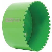 Green Coreplus diamond holesaw, 83mm diameter, with serrated edge and smooth cylindrical body.