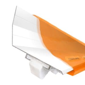 Corrapol Wall Top Flashing in white, 6 meters long, featuring a sleek, durable design with a smooth finish and a slight curve for effective water drainage.