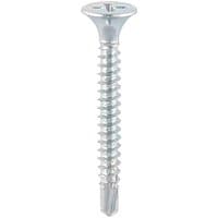 Timco countersunk self-drill screw, silver, spiral threads, flat head, for light section steel.