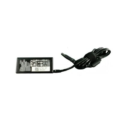Black DELL 450-18172 power adapter with a sleek rectangular design, featuring a coiled cable and a label with technical specifications on the side.