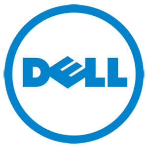 Black power adapter with a compact design, featuring a blue Dell logo, designed for indoor use with a 65 W output, and includes a standard power cable.