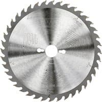 Silver Dewalt circular saw blade, 250mm diameter, 30mm bore, 40 sharp teeth, with engraved details on the surface.