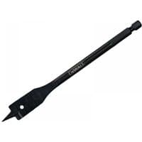 Black Dewalt flatwood drill bit, 14 x 152mm, with sharp spade tip and hex shank.