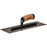 Gold stainless steel DeWalt curved drywall trowel with ergonomic handle and black accents.
