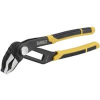 DeWalt V Jaw Push Lock Pliers with yellow and black rubber grips and adjustable jaw mechanism.