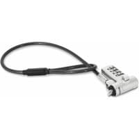 Silver Dicota cable lock with combination dial and black 0.3 m cable.