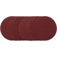 Pack of 10 Draper sanding discs, 125mm, maroon color, hook and loop backing, 80 grit for smooth sanding.