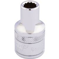 Silver Draper 1/2'' square drive Hi-Torq 12 point socket, 8mm, with knurled grip and polished finish.