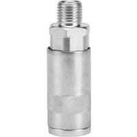 Silver Draper 1/4" BSP air coupling with tapered male thread, cylindrical shape, and textured grip section.