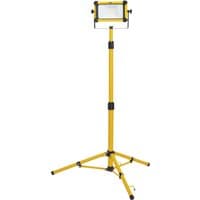 Yellow Draper tripod site light with rectangular SMD LED panel, adjustable height, and sturdy three-legged base.