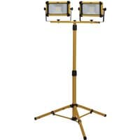 Yellow Draper tripod site light with dual 10W SMD LED panels, adjustable height, and sturdy tripod base.