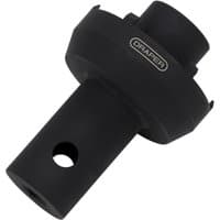 Black Draper 3/4" drive locknut socket with cylindrical shape and side hole for Mercedes Benz Actros rear axle.