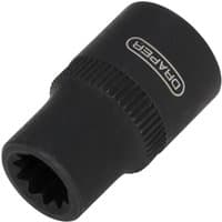Black Draper 3/8" drive 11 point HGV brake caliper socket with ribbed grip and embossed logo.