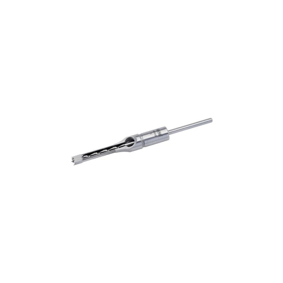 Draper 43044 mortice chisel with a 19mm bit, featuring a shiny metal finish, a cylindrical shaft, and a serrated cutting edge for precision woodworking.