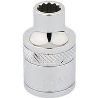 Chrome Draper 3/8'' square drive socket with 12-point design and knurled grip, marked 1/2 inch.