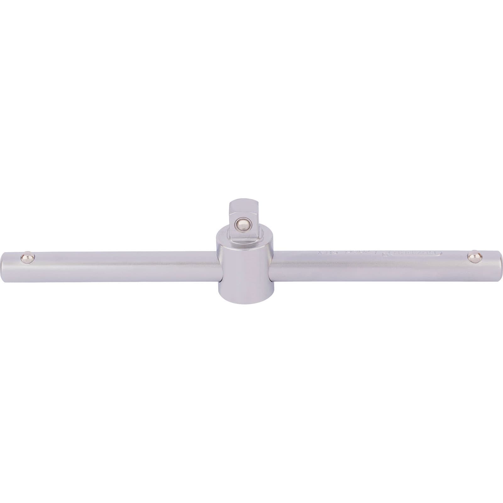 Satin chrome sliding T-bar tool with a 3/8" square drive, featuring a central rotating mechanism and two elongated handles for enhanced grip and leverage.