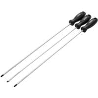 Draper 3 Piece Long Reach Screwdriver Set with black hard grip handles and extended metal shafts.