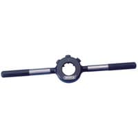 "Draper 3 Screw Pattern Die Holder, black with silver handles, 1-inch diameter, central circular opening"