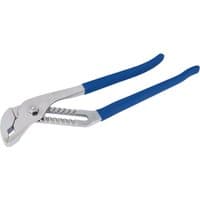 Silver Draper waterpump pliers, 400mm length, blue rubber grips, adjustable jaw with 110mm capacity.