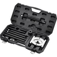 Black Draper 8 Piece Bearing Separator and Puller Set in a hard plastic case with metal clasps and organized compartments.