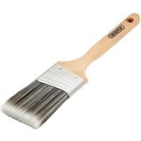 Angled paint brush with 2.5in bristles, wooden handle, and metal ferrule, by Draper.