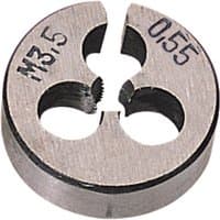 Coarse circular die, 13/16" diameter, 3.5mm, silver metal with engraved numbers and three central holes.
