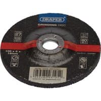Draper DPC metal grinding disc, black with red stripe, 100 x 6 x 16mm, central hole, labeled with specifications.