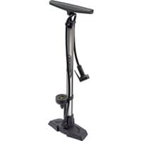 Draper Dual Connector Bicycle Track Pump with black handle, silver barrel, pressure gauge, and dual valve head.