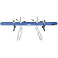 Blue Draper engine and gearbox support with adjustable arms, chains, and stabilizing feet.
