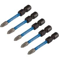 Draper Expert impact screwdriver bits, cross slot, blue and silver, No.1 x 50mm, 1/4in hex, pack of 5.