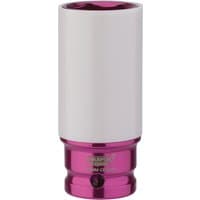 White and pink Draper Expert wheel nut socket, 24mm size, with a smooth cylindrical design and HI-TORQ branding.