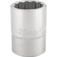 Silver Draper Expert 12 Point Socket, 3/4" Sq. Dr., 26mm, with engraved size marking and ribbed grip.
