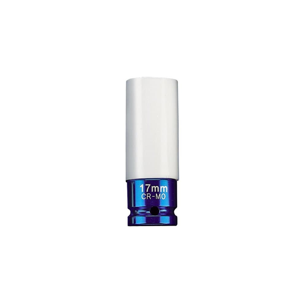Draper Expert 30631 1/2" Sq. Dr. HI-TORQ® wheel nut socket in silver and blue, made of alloy with a 17mm size and CR-MO marking for durability and strength.