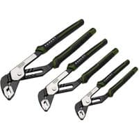 Draper Expert 3 Piece Water Pump Pliers Set with black and green rubber grips and adjustable jaws.